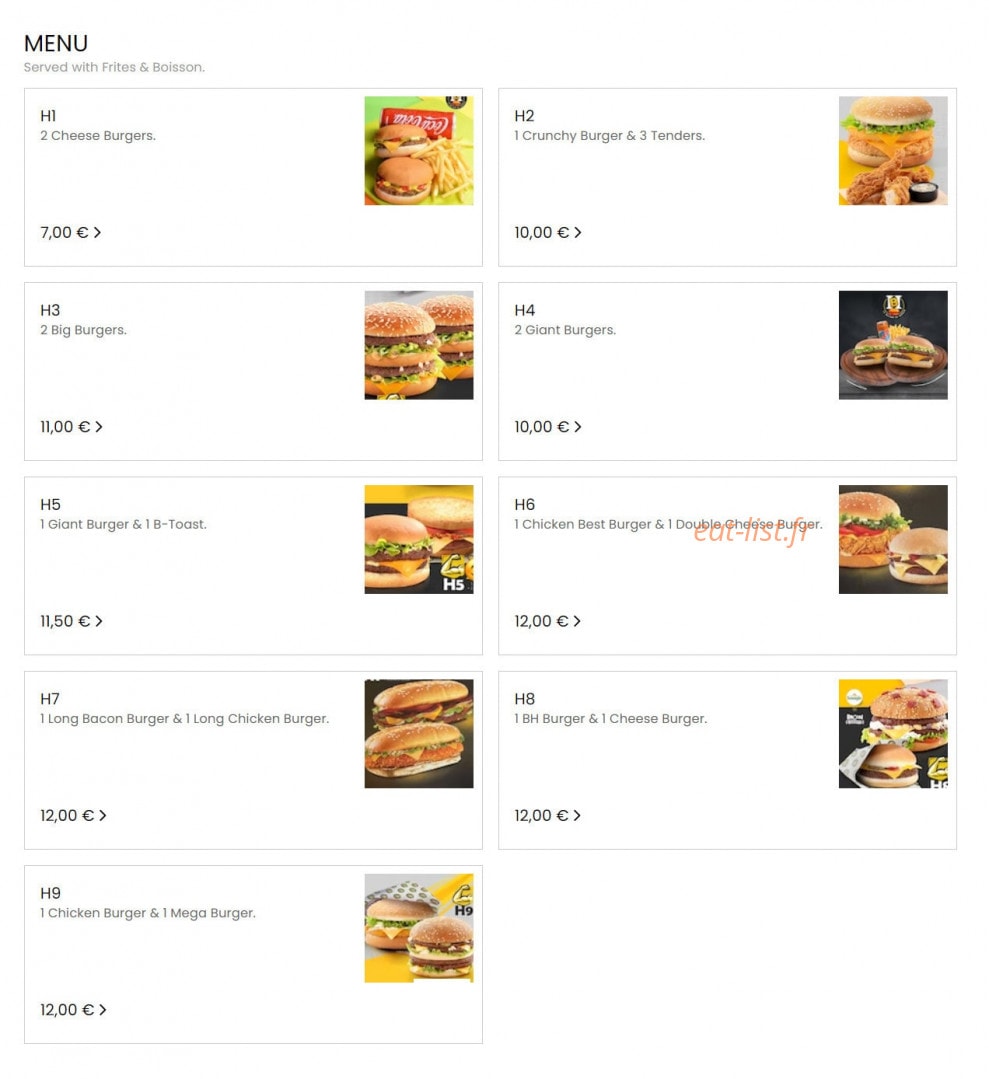 Burger House — carte page 1