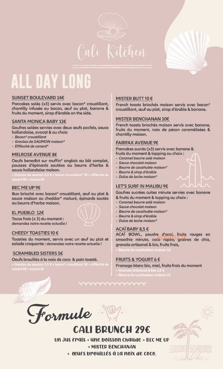 Cali Kitchen — carte page 1