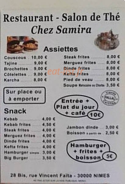 Chez Samira — carte page 1