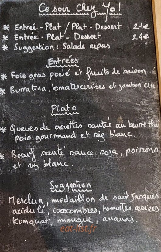 Chez Yo — carte page 1