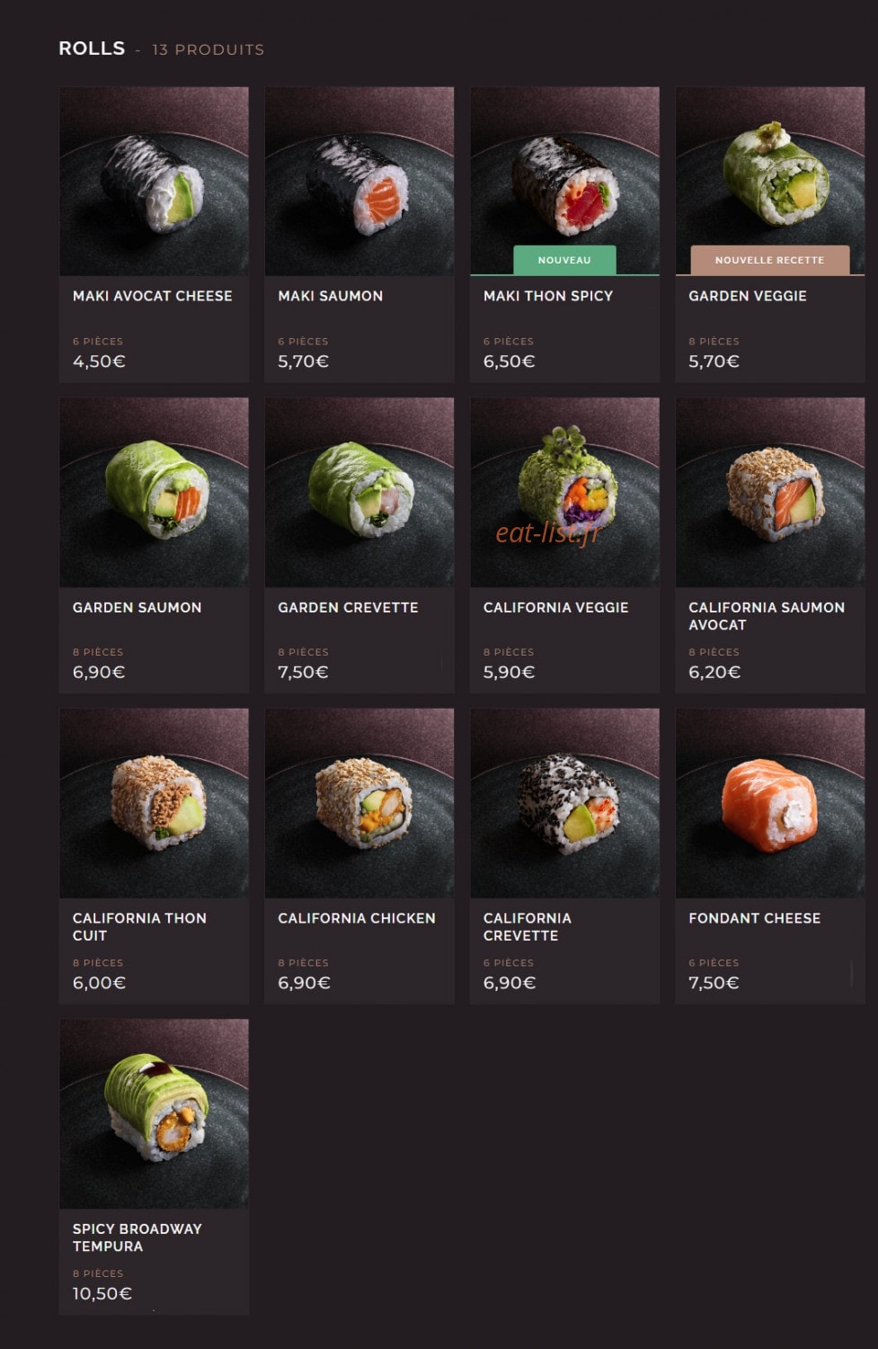 Côté Sushi — carte page 9