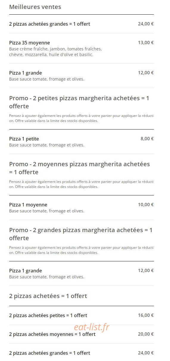 Dolce Pizza — carte page 1