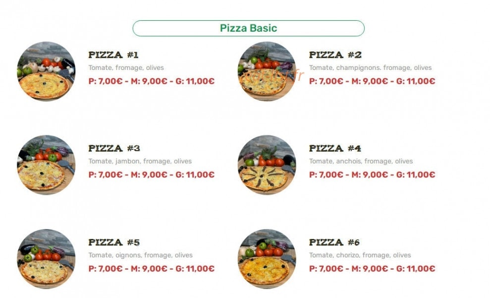 Dolce Pizza — carte page 1
