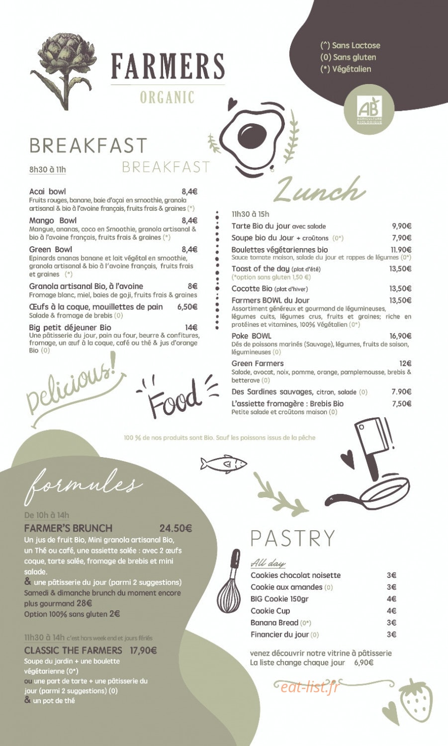 Farmers Organic — carte page 1