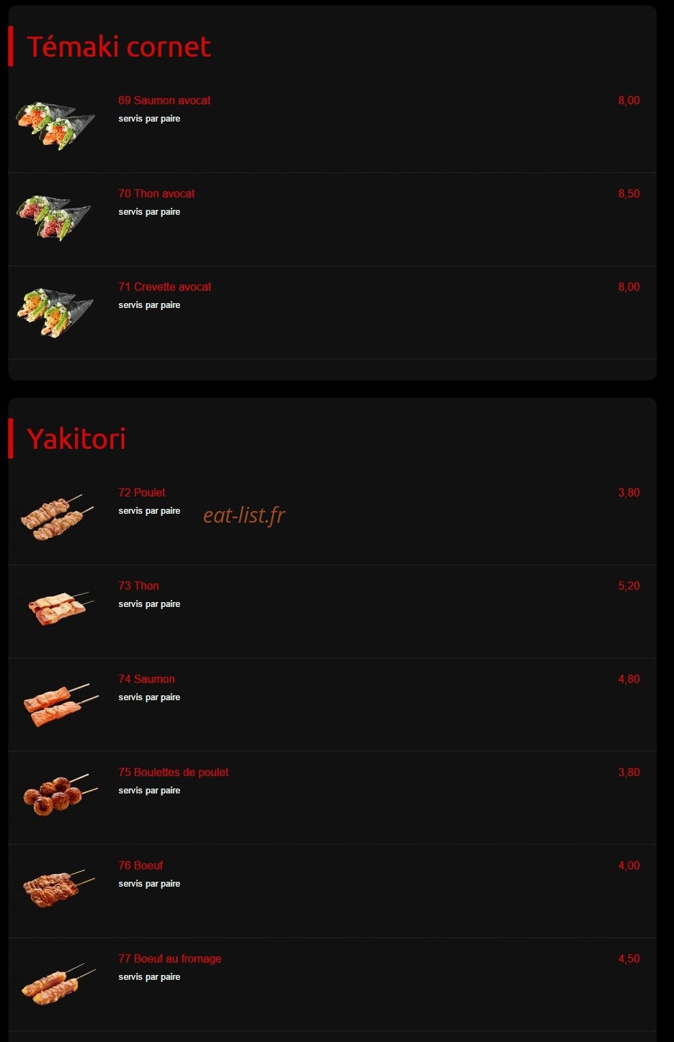 Kyoto sushi — carte page 9