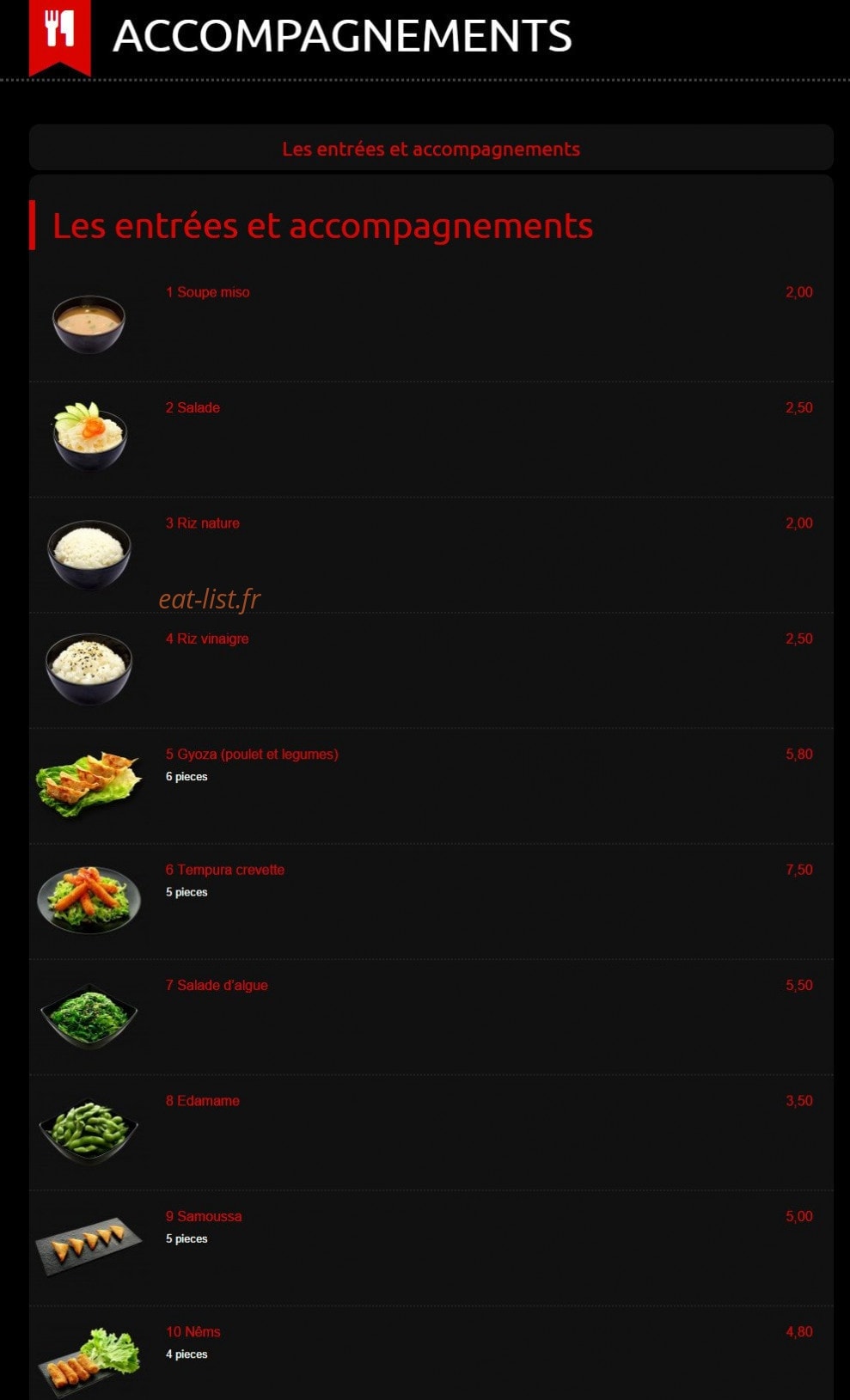 Kyoto sushi — carte page 1