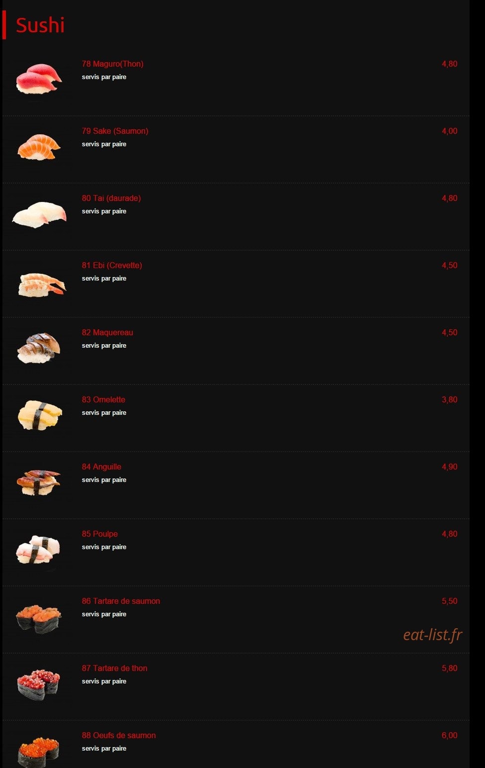Kyoto sushi — carte page 8