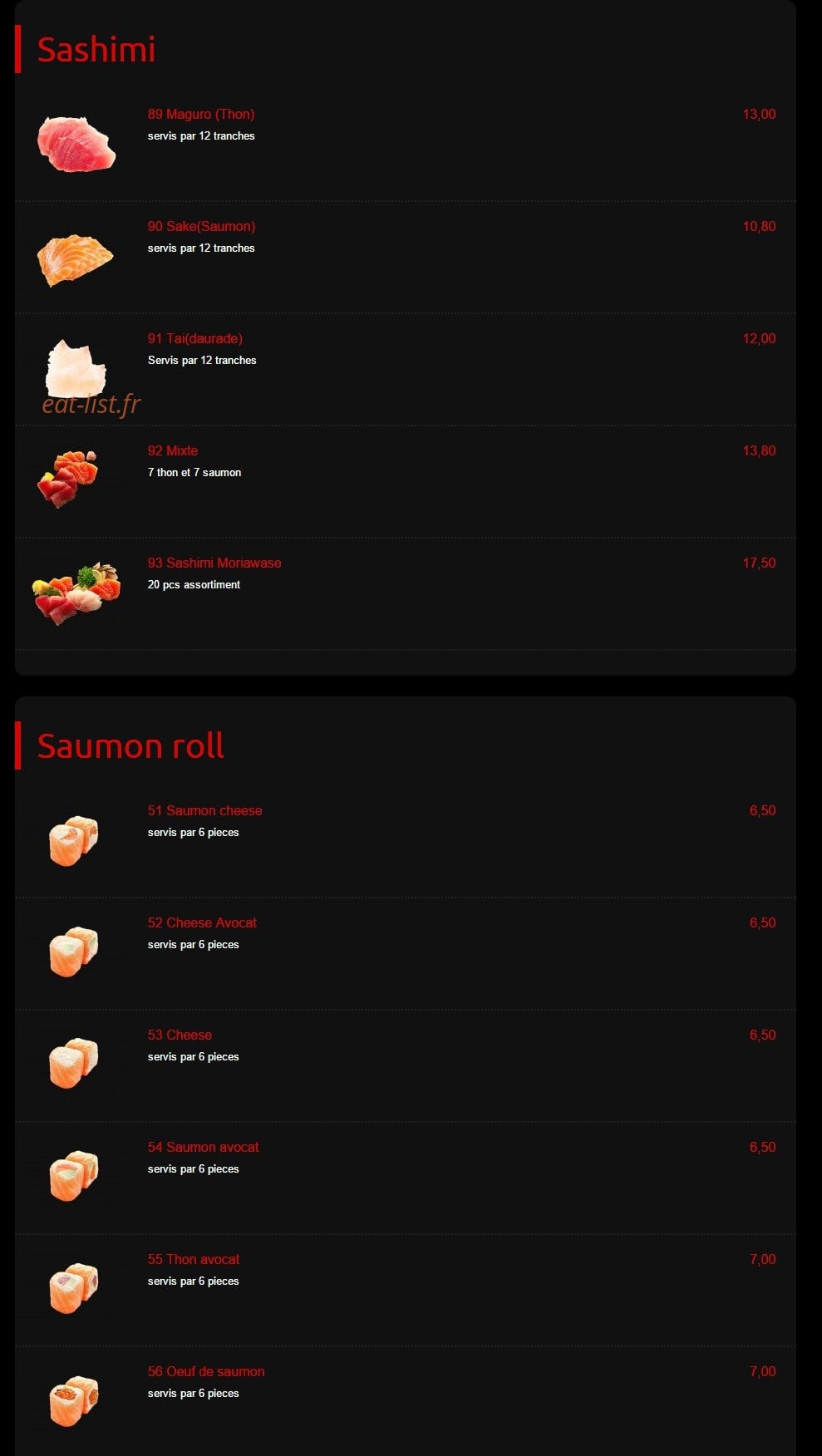 Kyoto sushi — carte page 6
