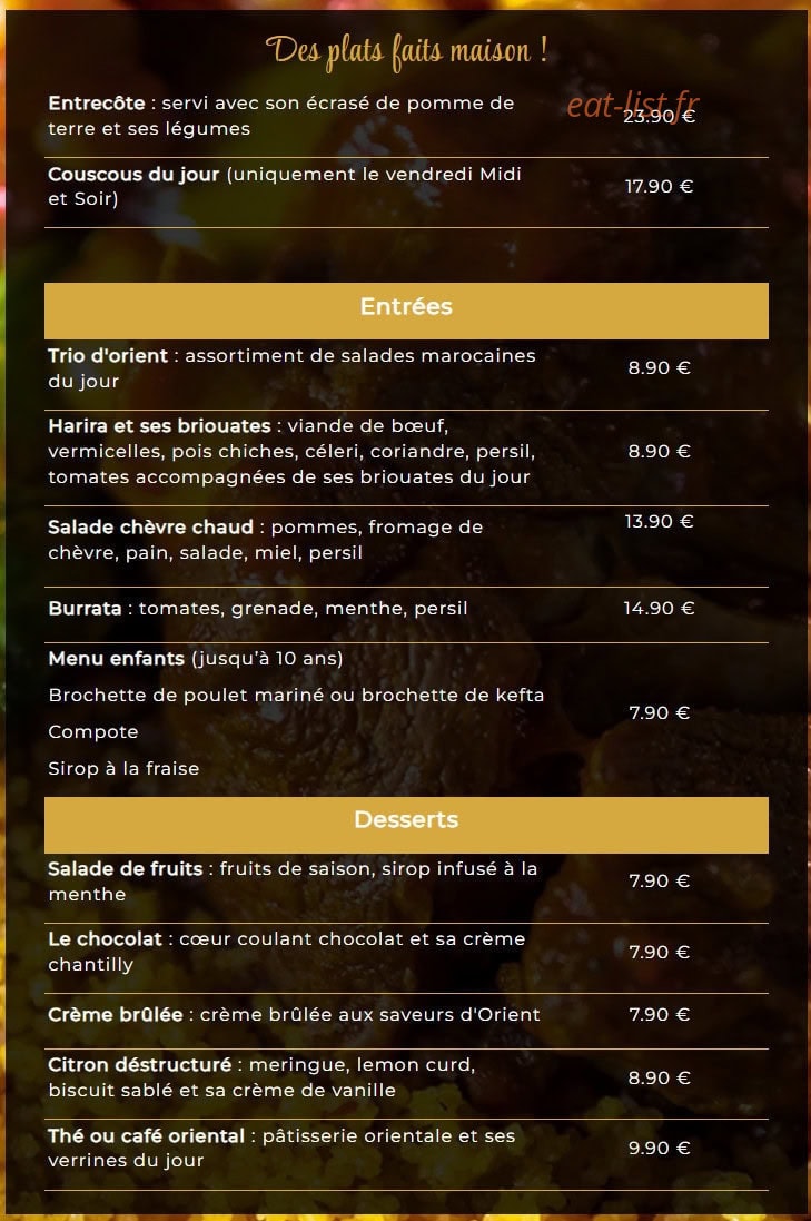 L'oriental grill — carte page 1
