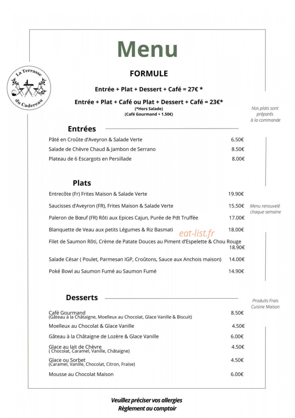 La Terrasse du Cadereau — carte page 1