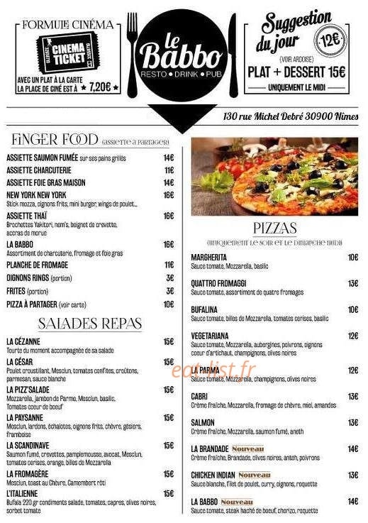 Le Babbo — carte page 1