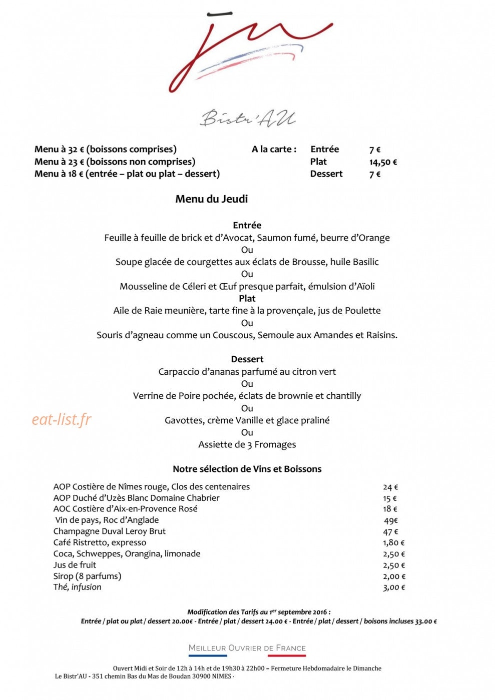 Le Bistr'Au — carte page 1