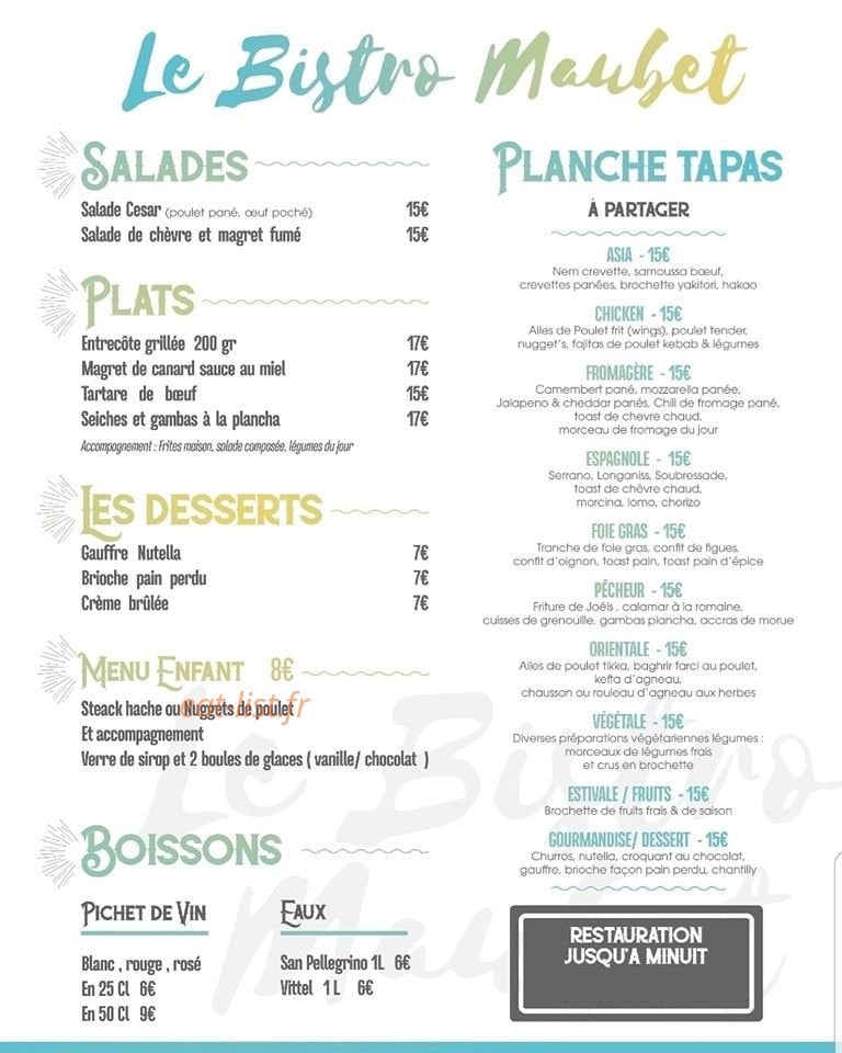 Le Bistro Maubet — carte page 1