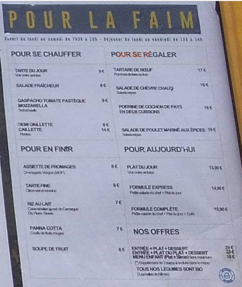 Le Bistrot Jacquemart — carte page 1