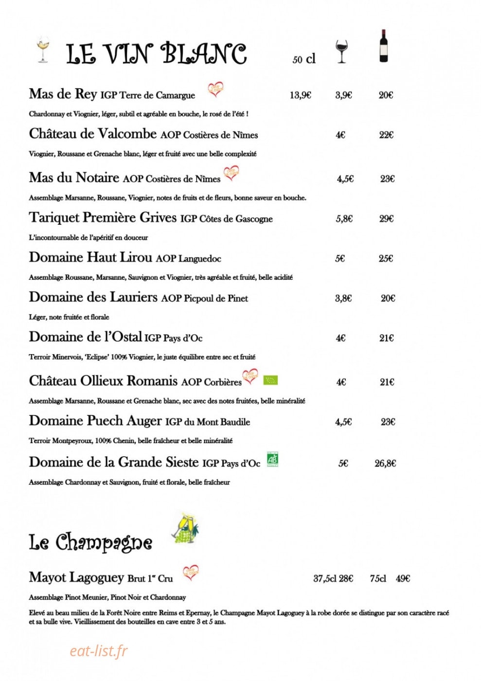 Le Bouchon des Greffes — carte page 1