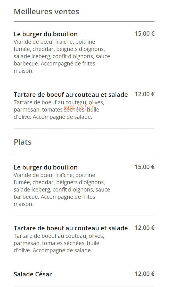 Le Bouillon Nîmois — carte page 1