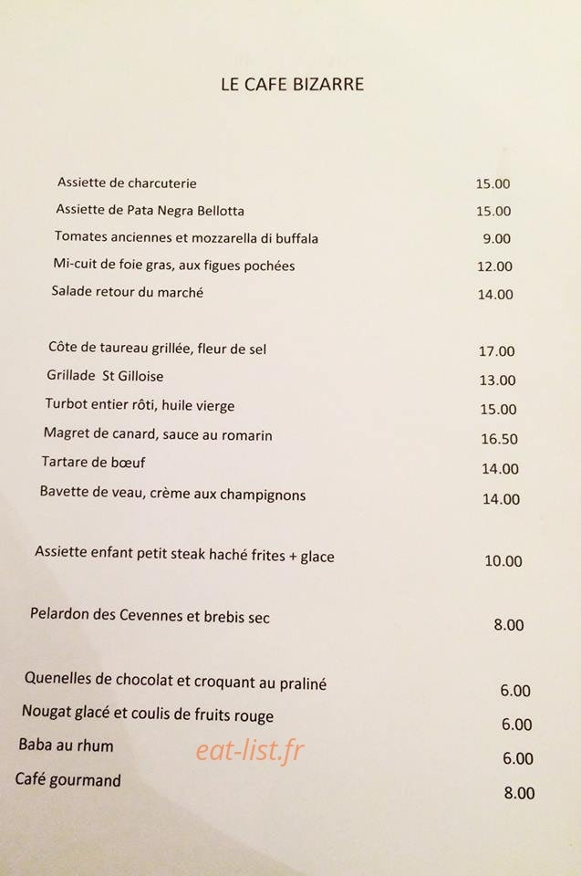Le Café Bizarre — carte page 1