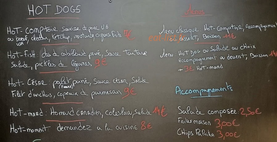 Le Comptoir à Hot-dog — carte page 1