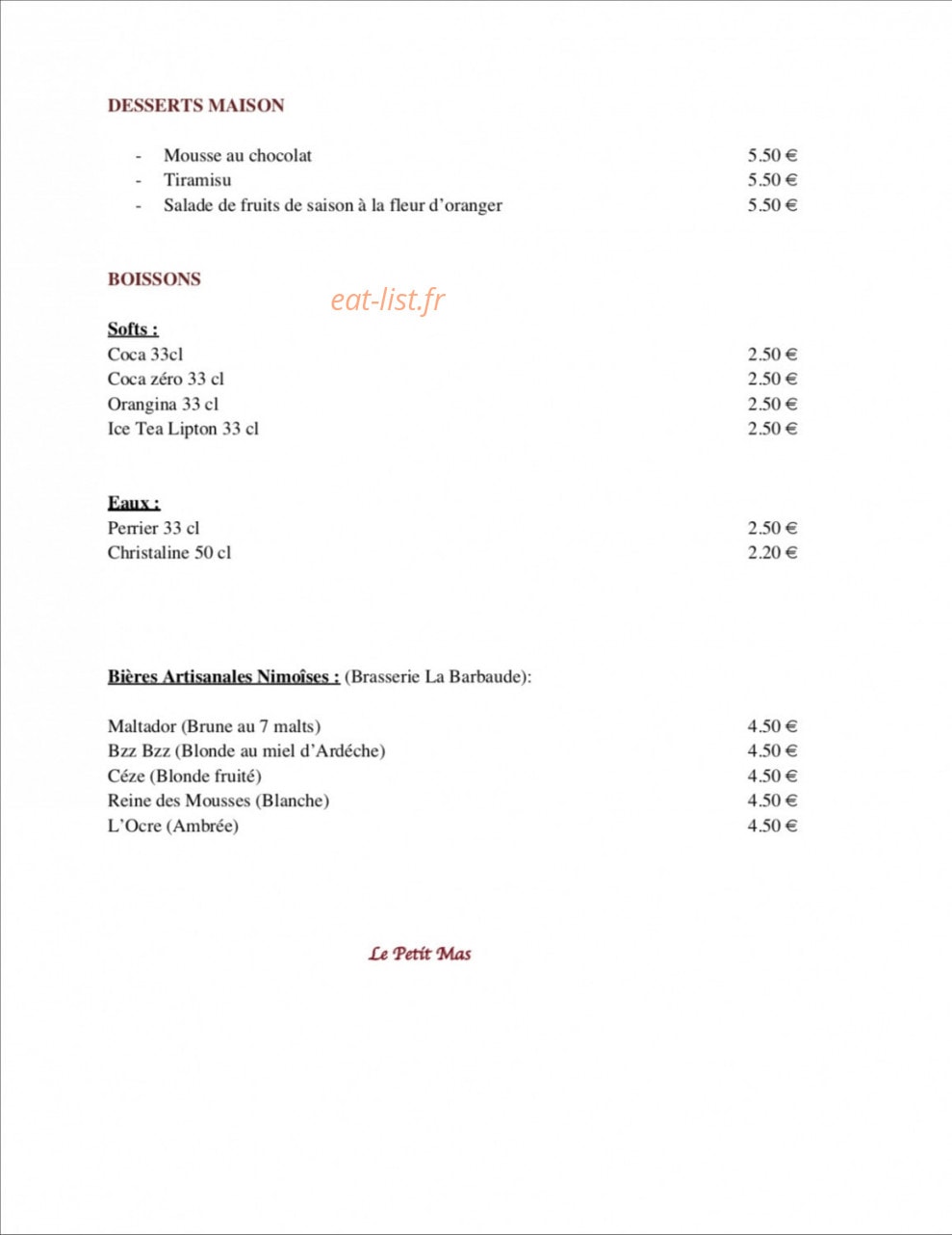 Le Petit Mas — carte page 3