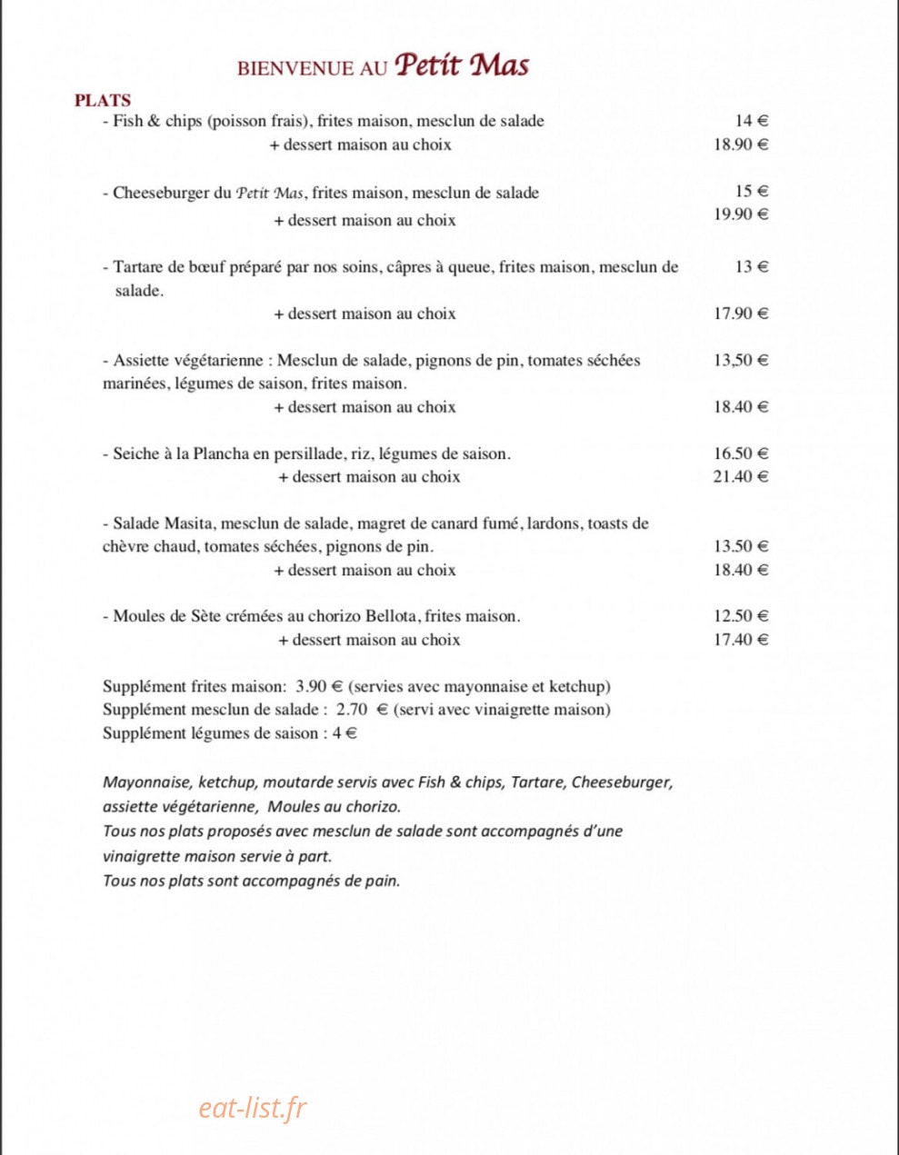 Le Petit Mas — carte page 2