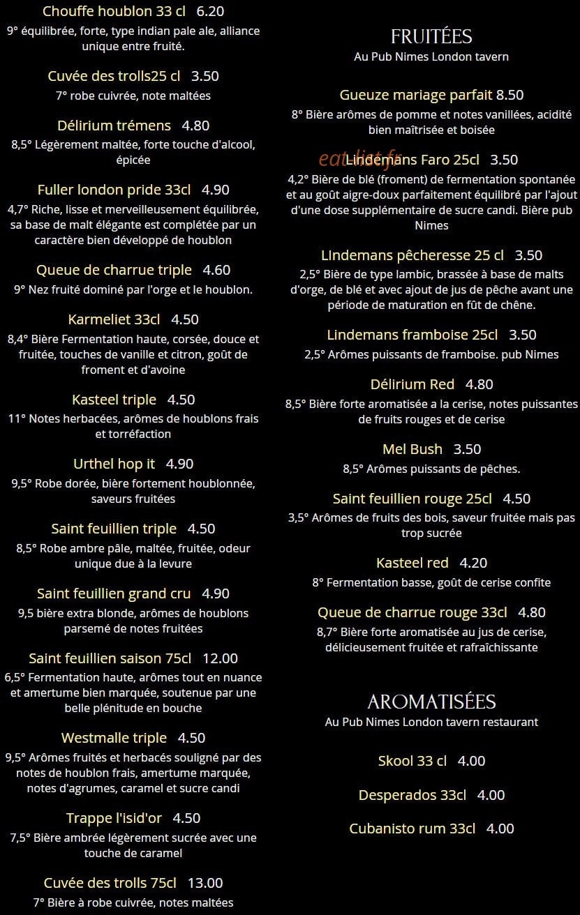 London Tavern — carte page 6