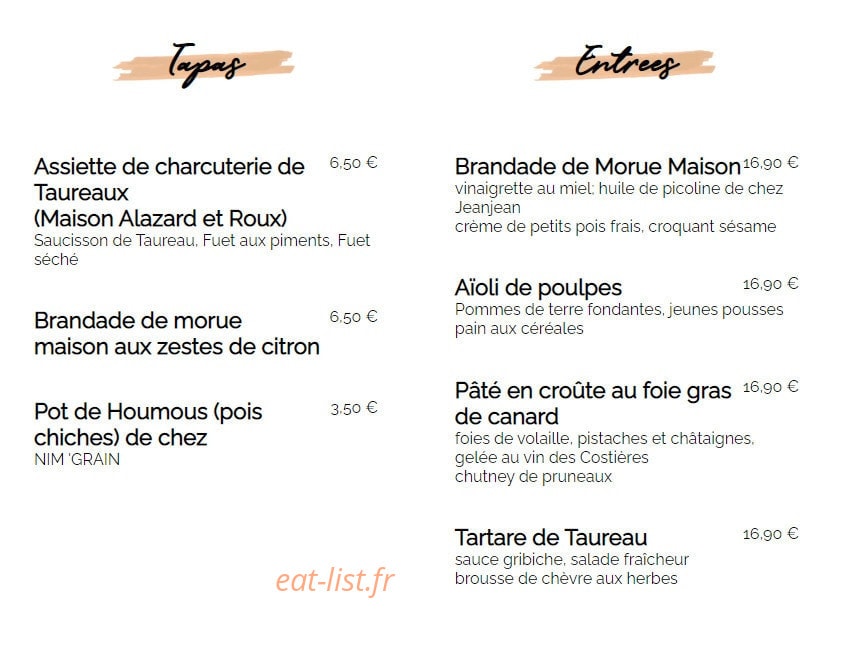 Lou Mas Café — carte page 1