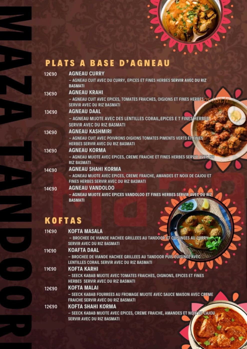 Maza Tandoori — carte page 4