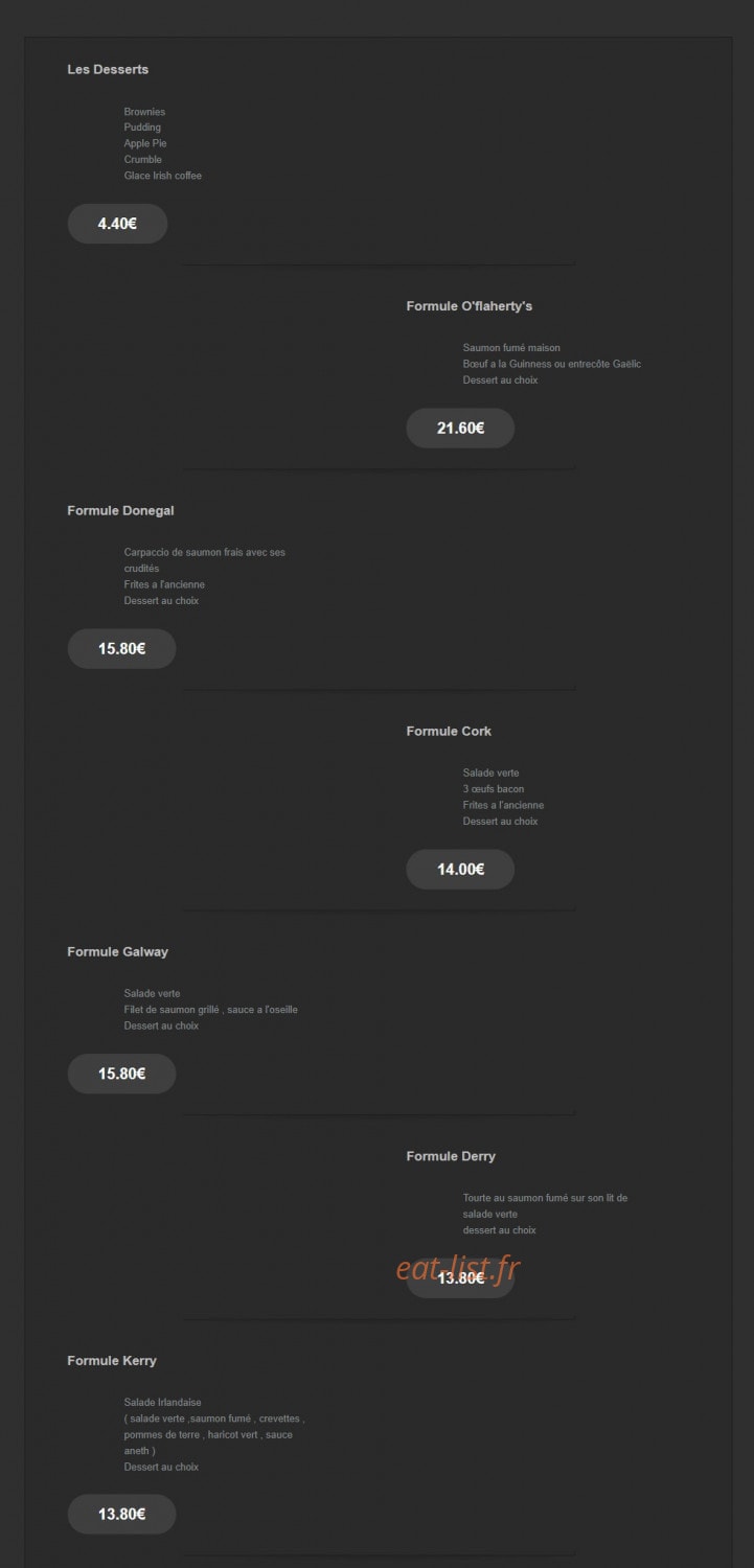 O’Flaherty’s — carte page 1