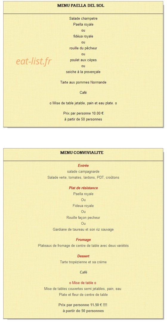 Paella del Sol — carte page 1