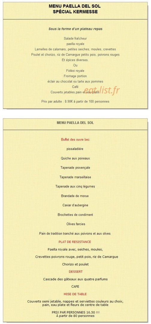 Paella del Sol — carte page 4