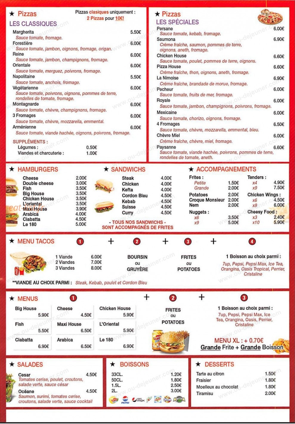 Pizza House — carte page 1