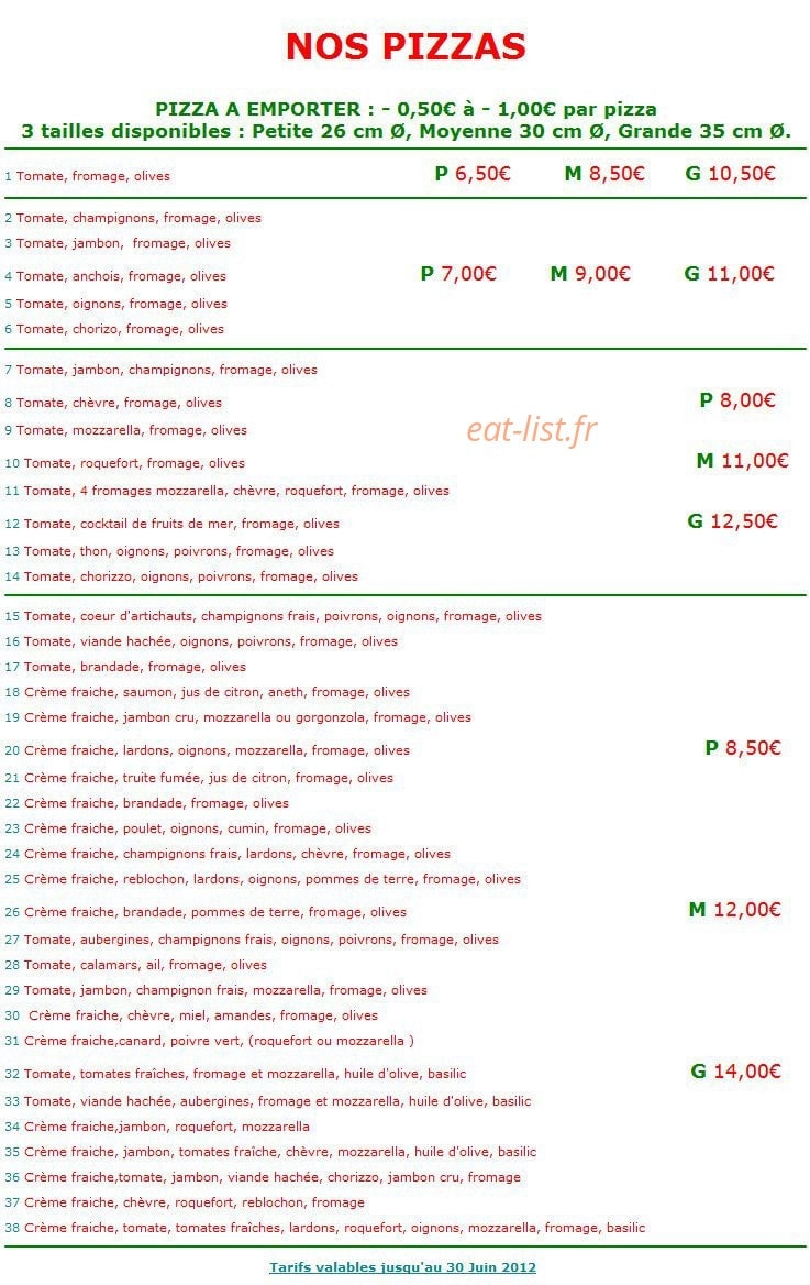 Pizza Mignon — carte page 1