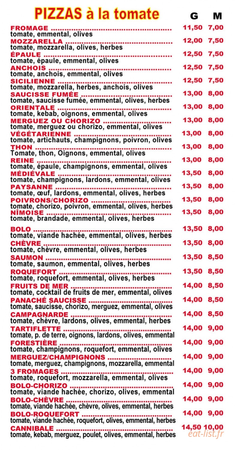Pizzas des 7 Collines — carte page 1