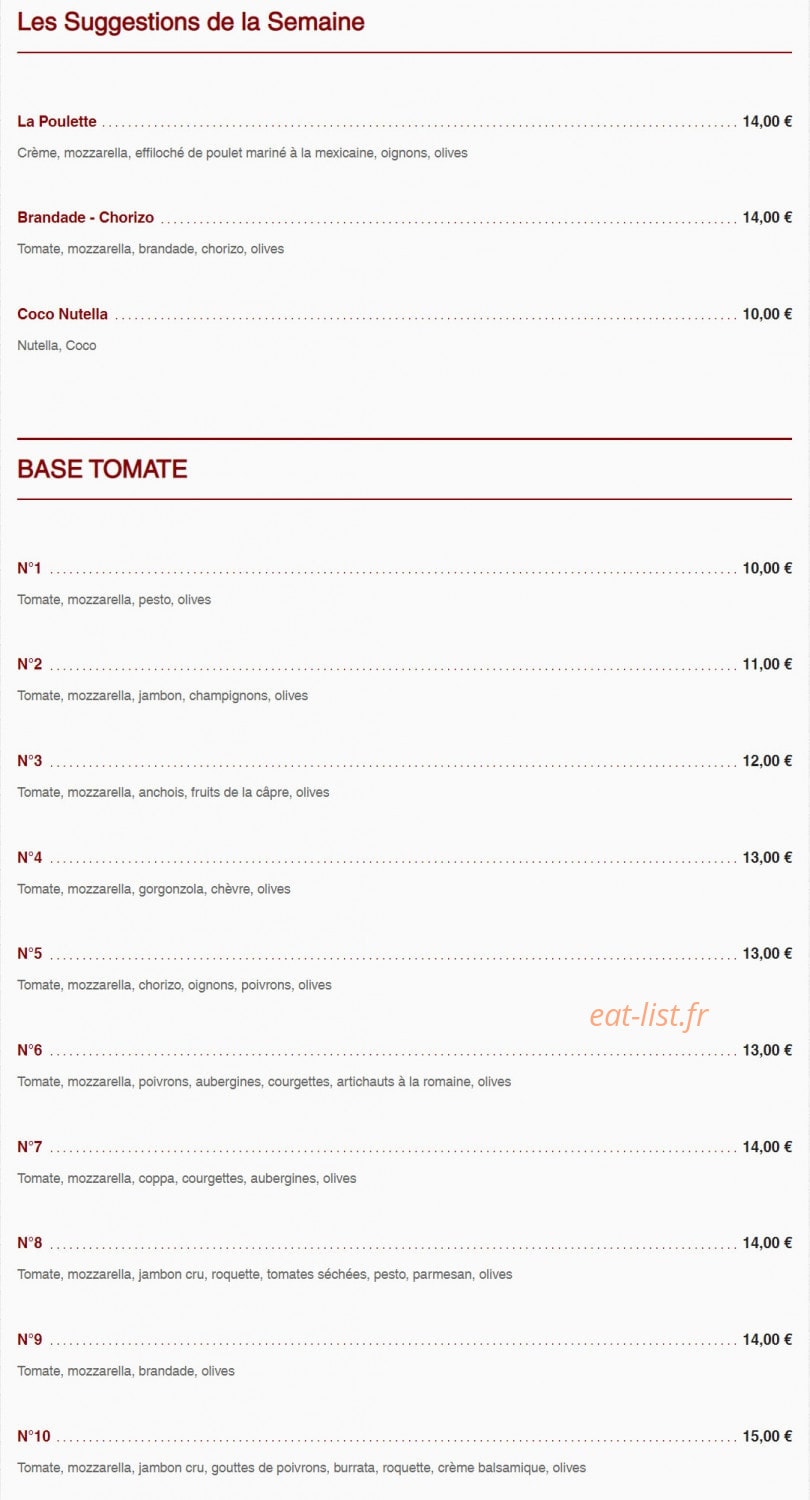 Pizzeria du Grand Couvent — carte page 1