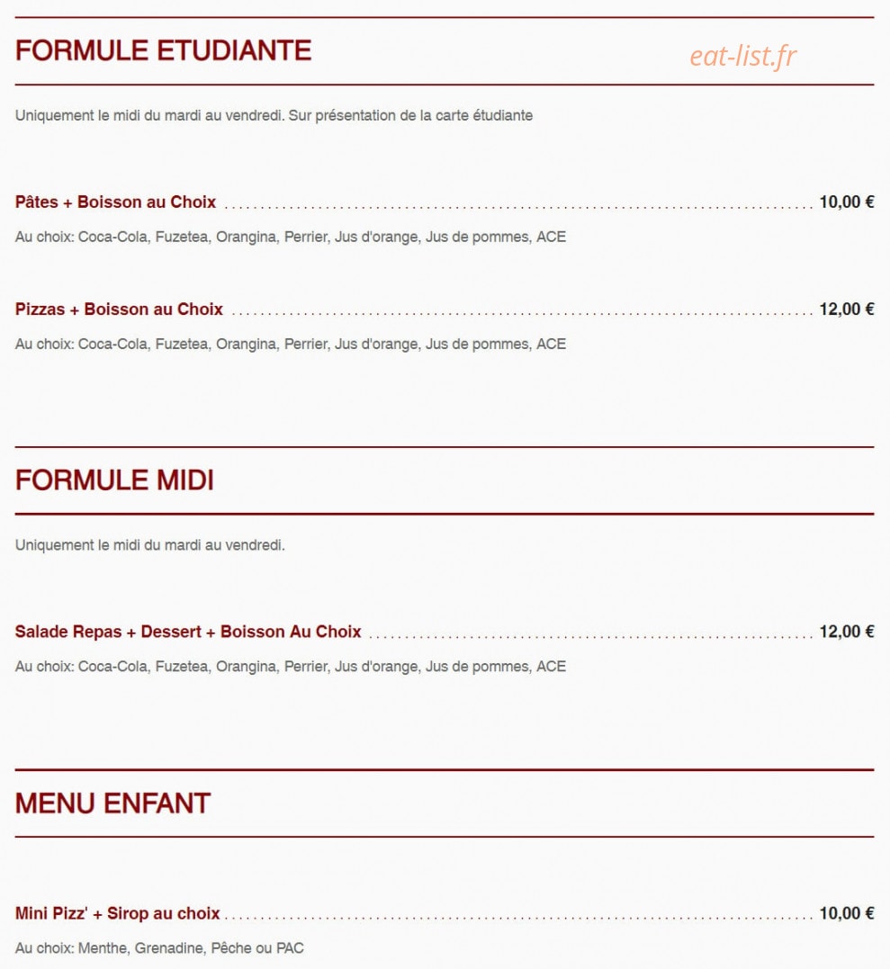 Pizzeria du Grand Couvent — carte page 9