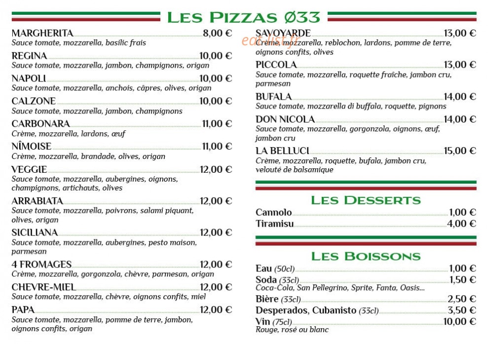 Pizzeria Piccola — carte page 1