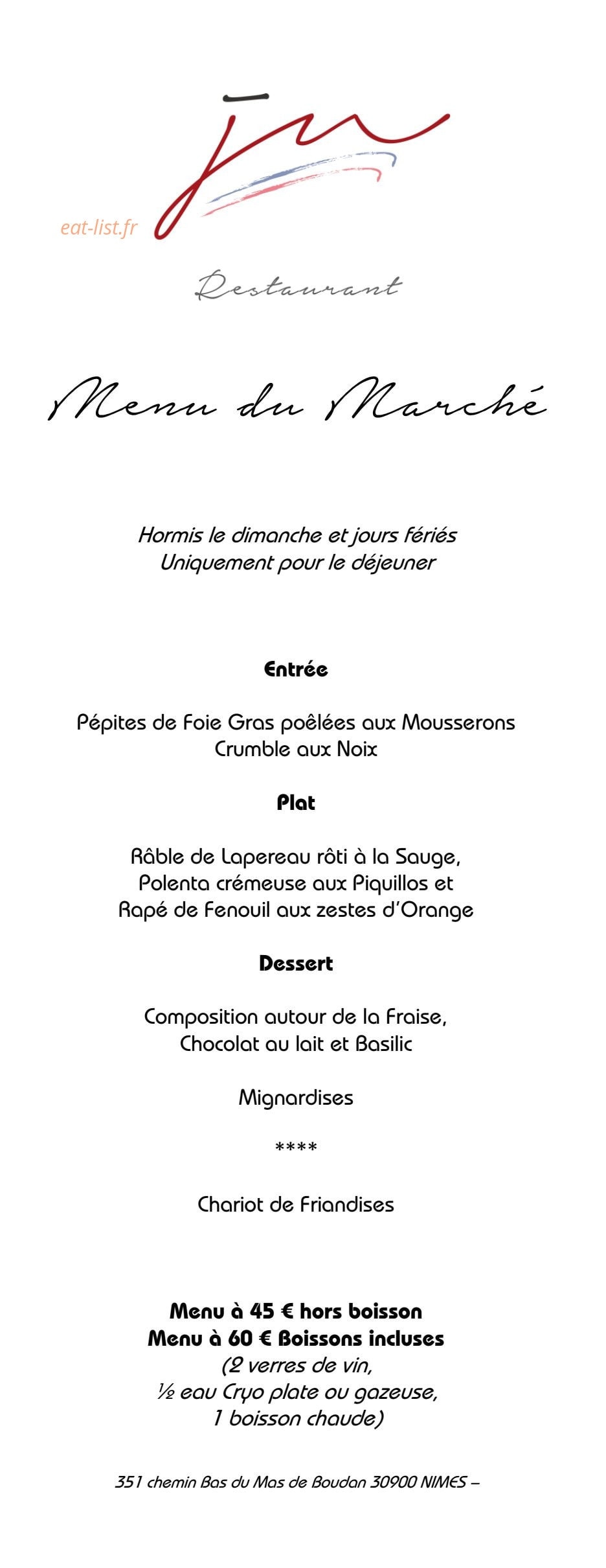 Restaurant Jérôme Nutile — carte page 4