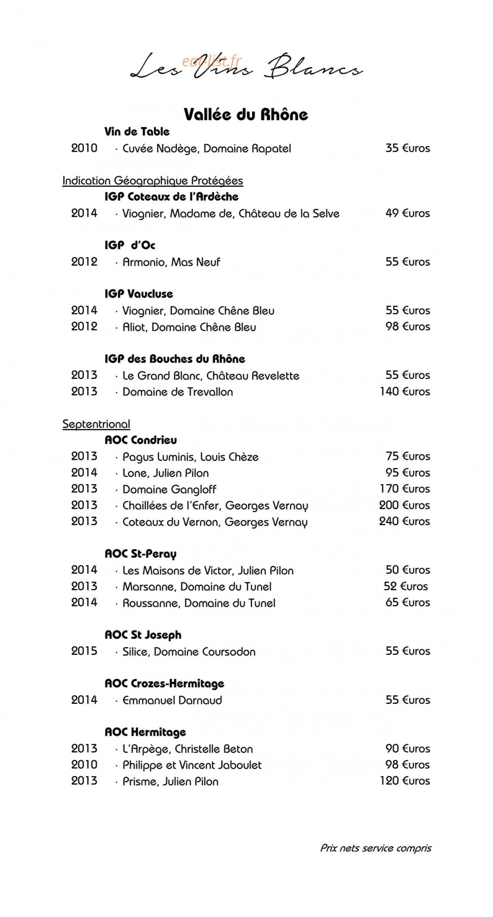 Restaurant Jérôme Nutile — carte page 9