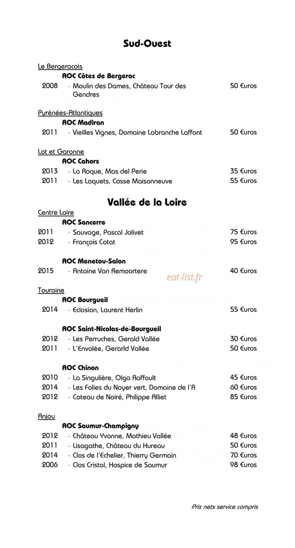 Restaurant Jérôme Nutile — carte page 31