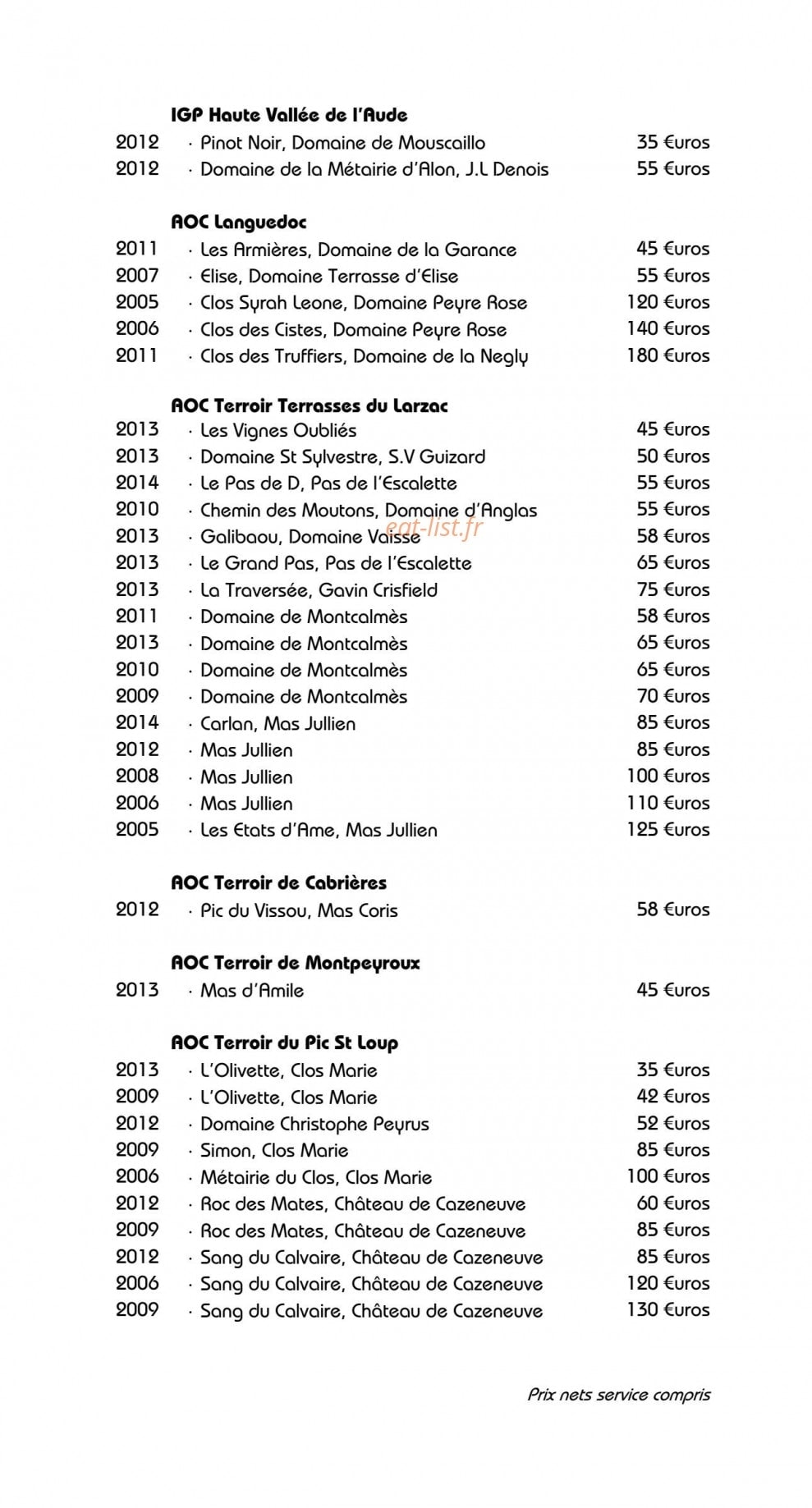 Restaurant Jérôme Nutile — carte page 24