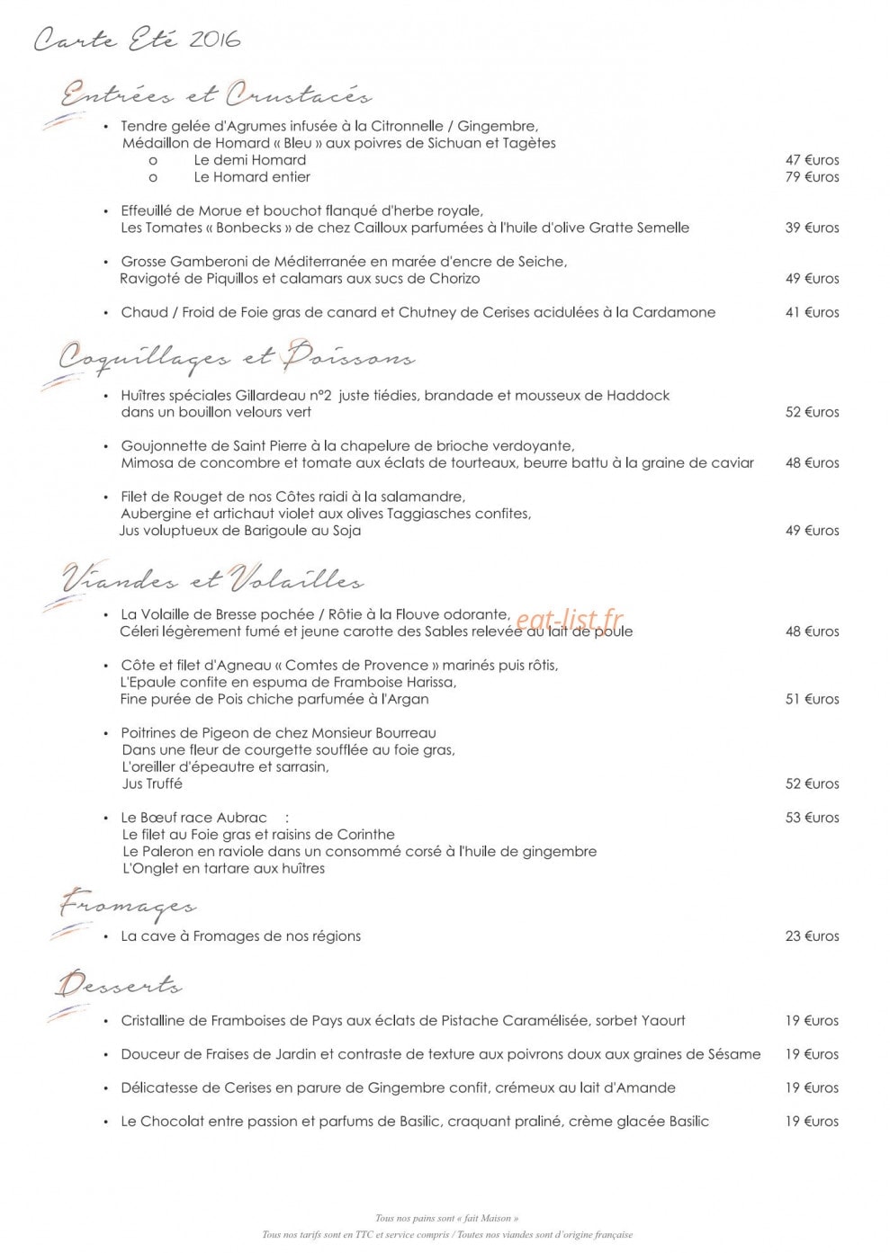 Restaurant Jérôme Nutile — carte page 2