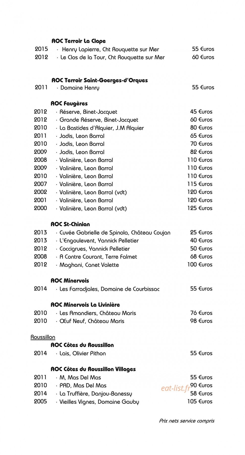Restaurant Jérôme Nutile — carte page 25