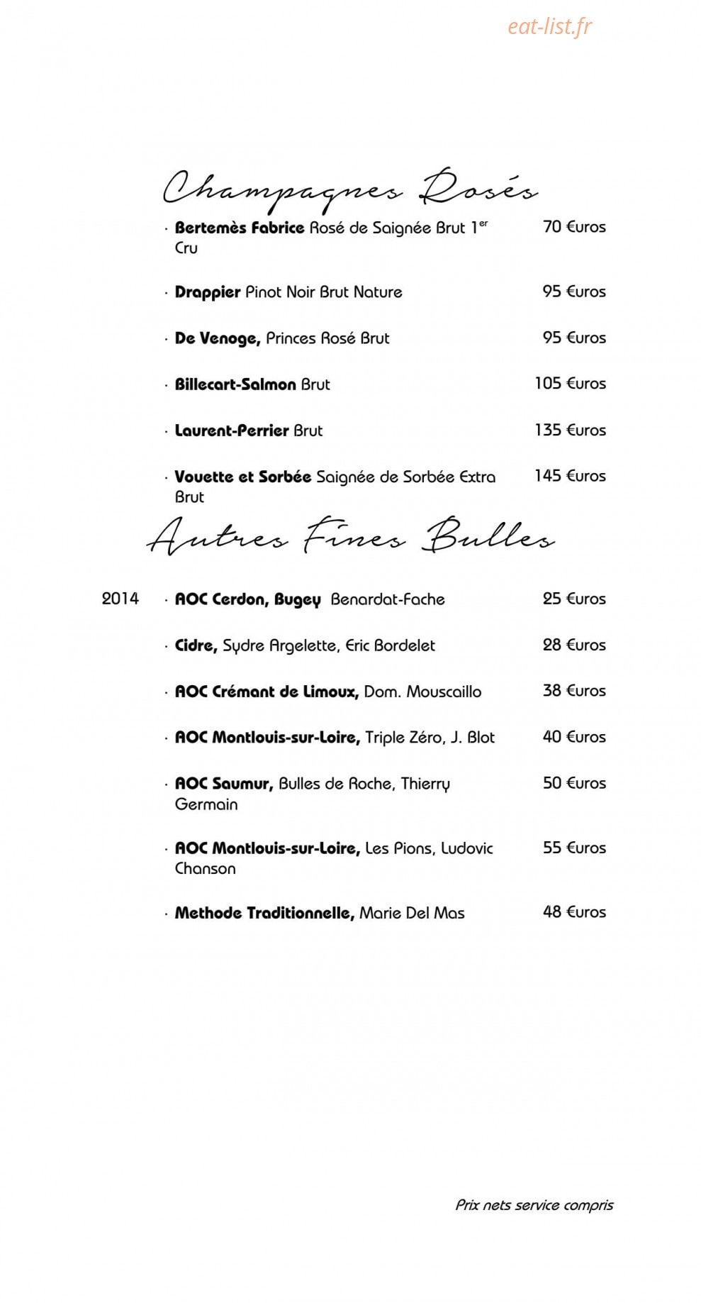 Restaurant Jérôme Nutile — carte page 8
