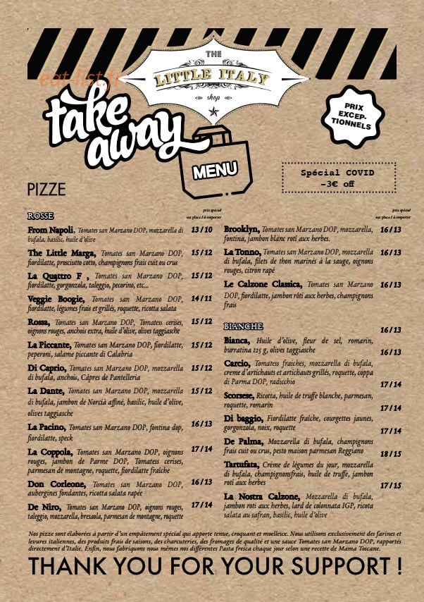 The Little Italy Shop — carte page 1
