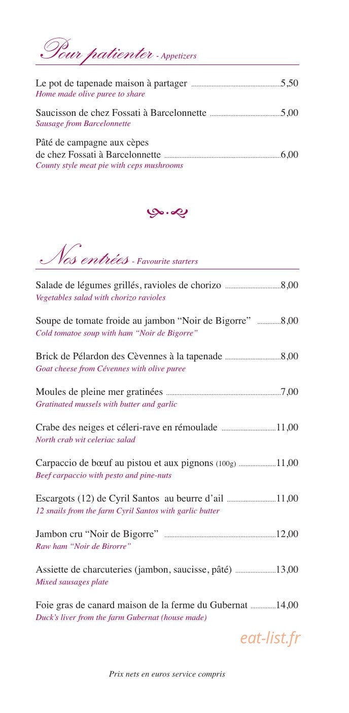 Wine Bar Le Cheval Blanc — carte page 2