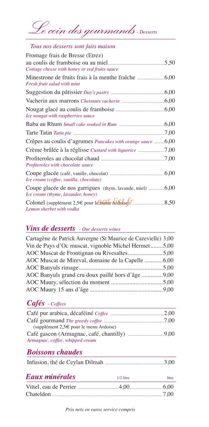 Wine Bar Le Cheval Blanc — carte page 5