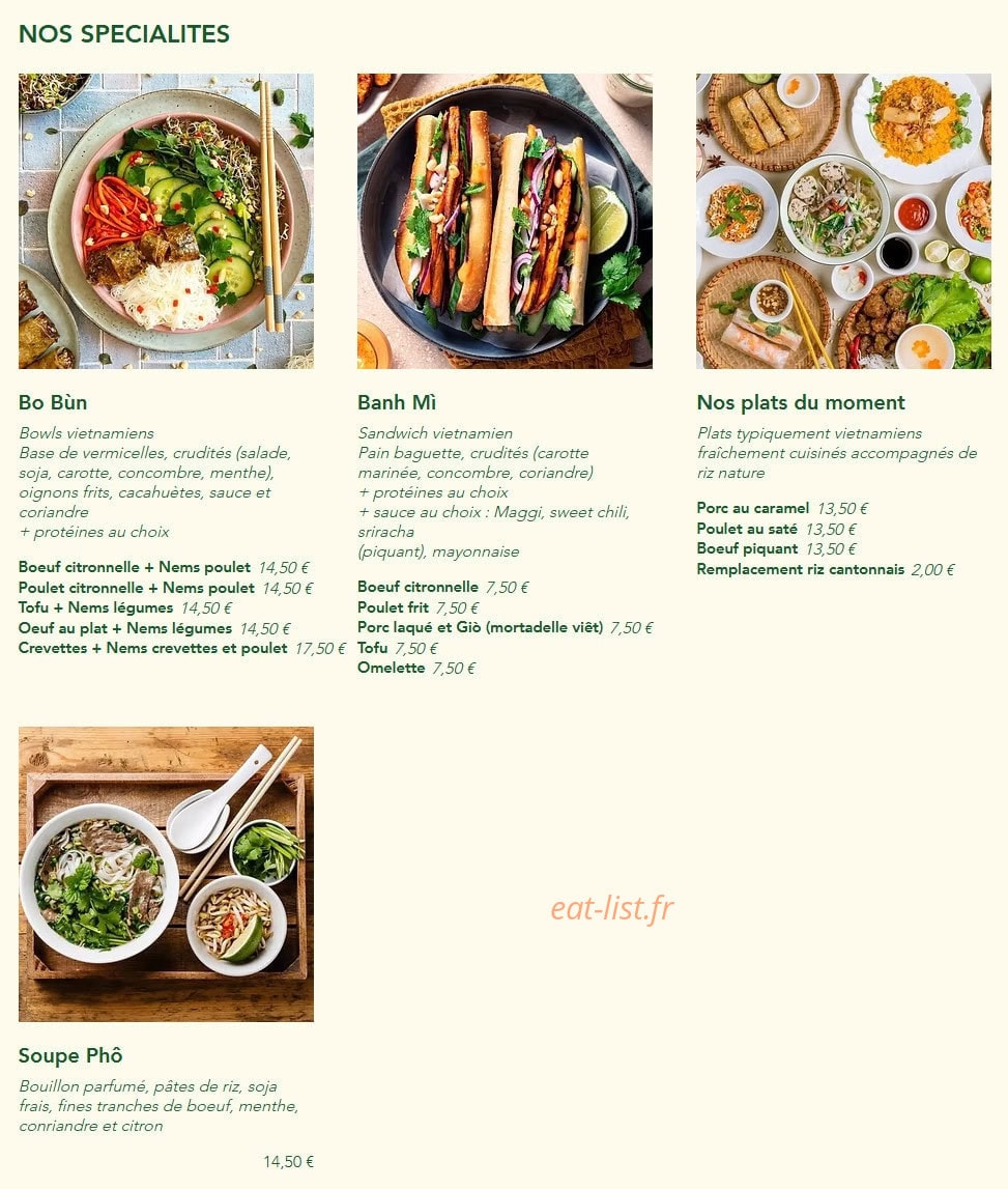 Beau Bún & Bánh mì — carte page 1