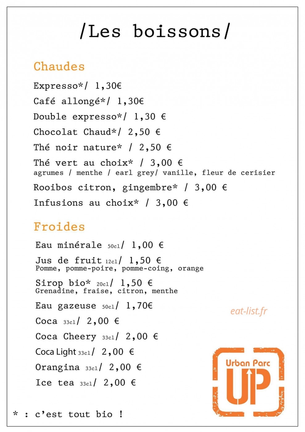 Bistrot-Galerie — carte page 2