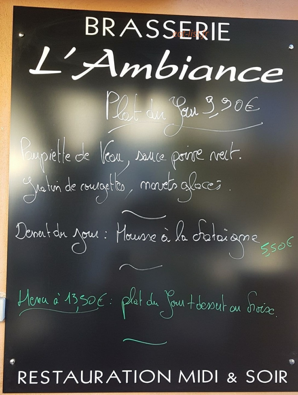 Brasserie de L'Ambiance — carte page 1