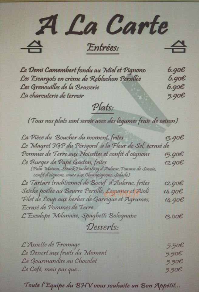 Carte et menu de Brasserie de l'Hôtel de ville à Ales — Entrées, plats et desserts